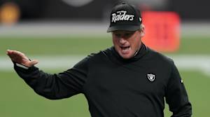 Las Vegas Raiders head coach Jon Gruden before a NFL game against the New Orleans Saints at Allegiant Stadium.